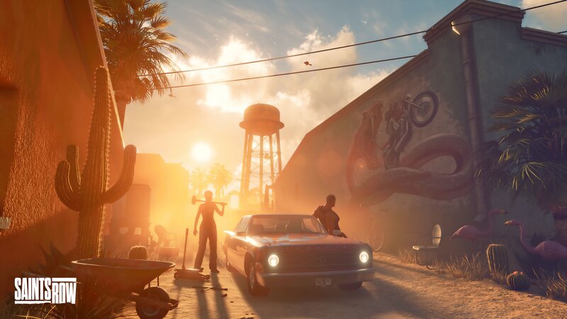Two People with Car — Orange