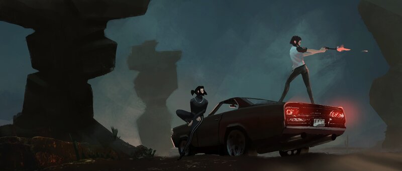 Two People with Car