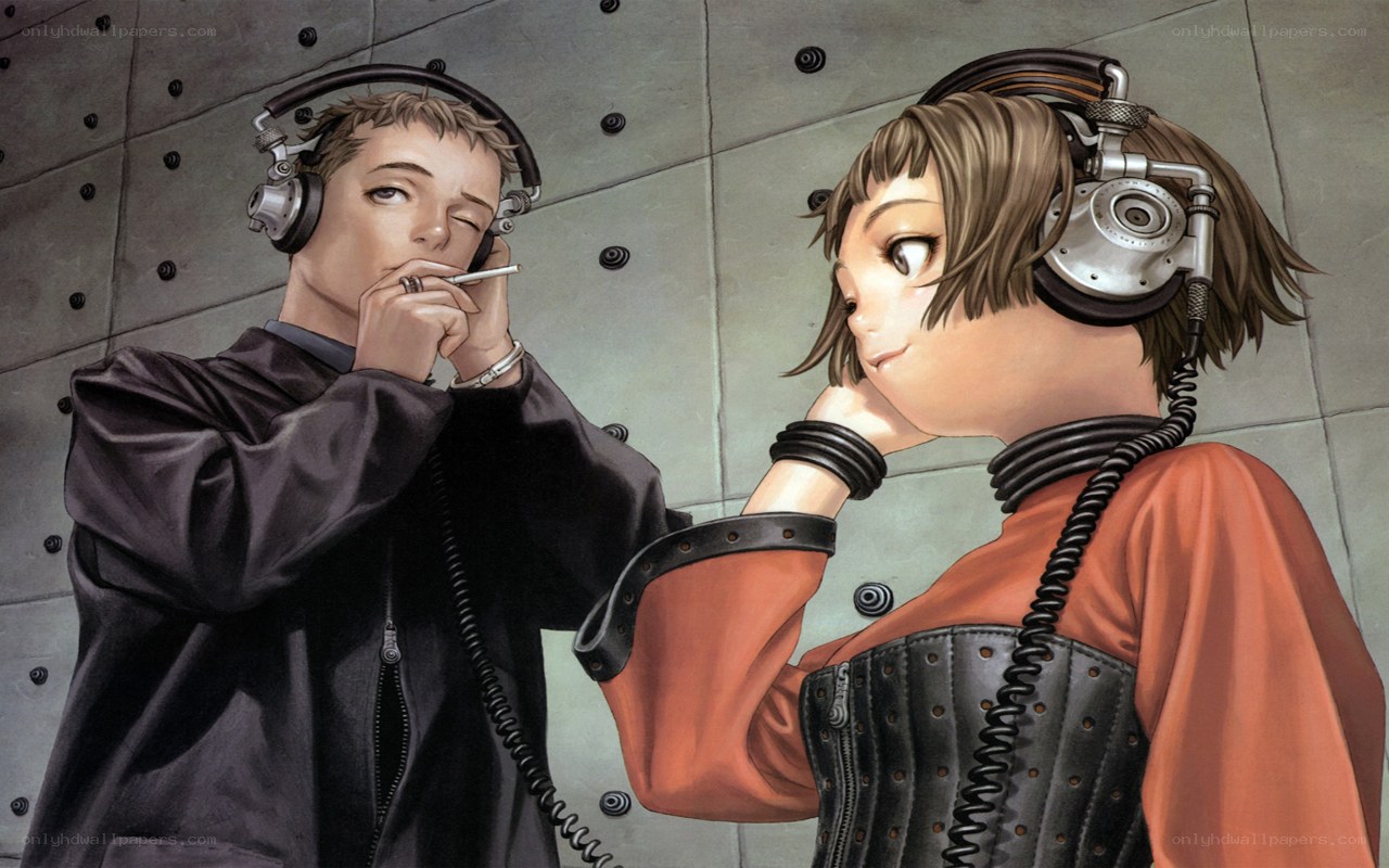 Two people with headphones