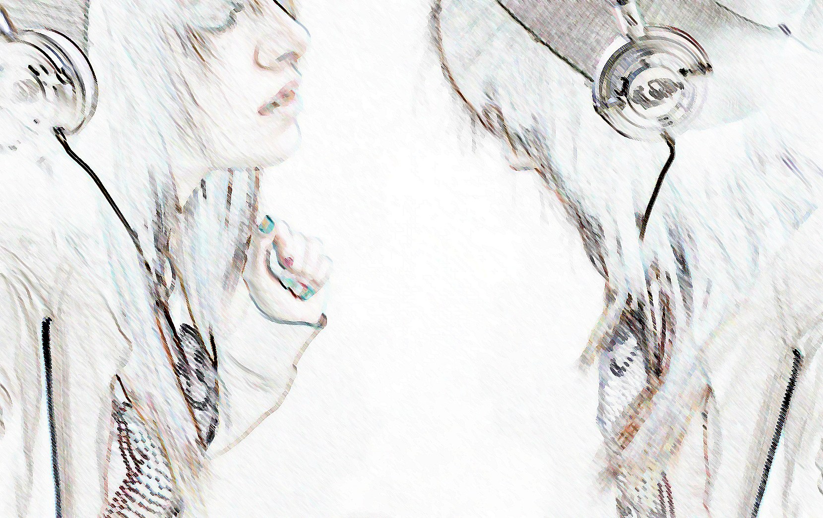 two people with headphones