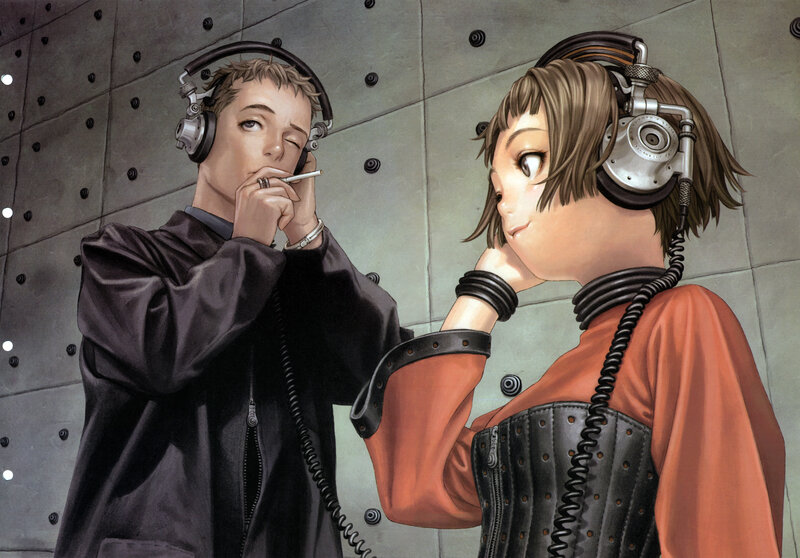 Two people with headphones