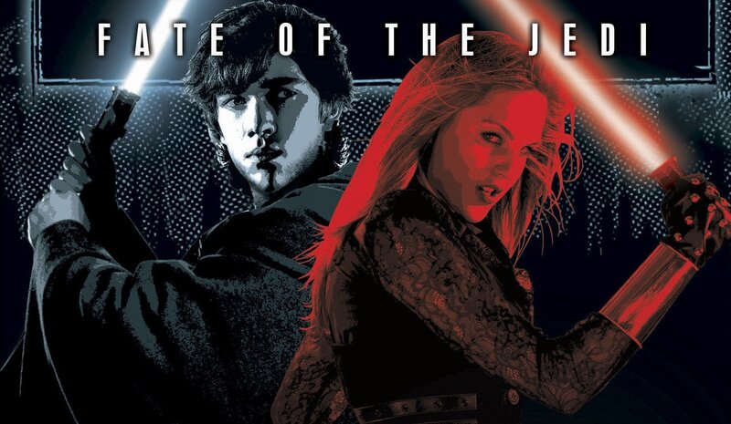Two People with Lightsabers — Red