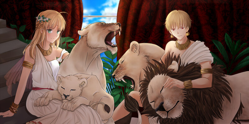 Two People with Lions