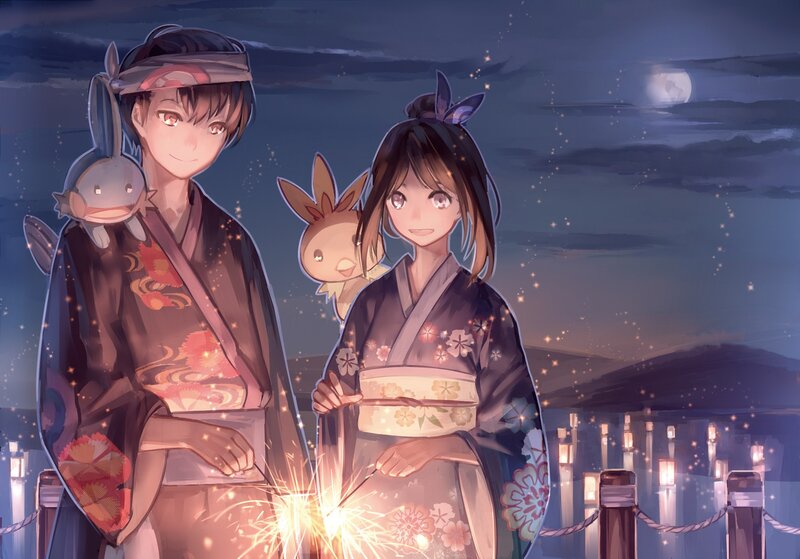 Two People with Pokémon — Blue