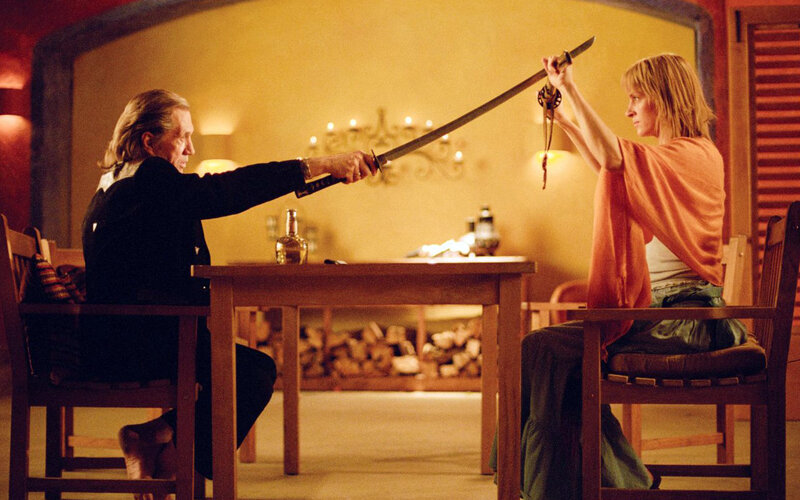 Two People with Swords — Yellow