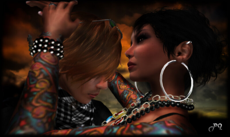 Two People with Tattoos — Black, Dramatic