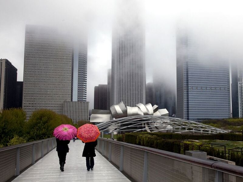 Two People with Umbrellas