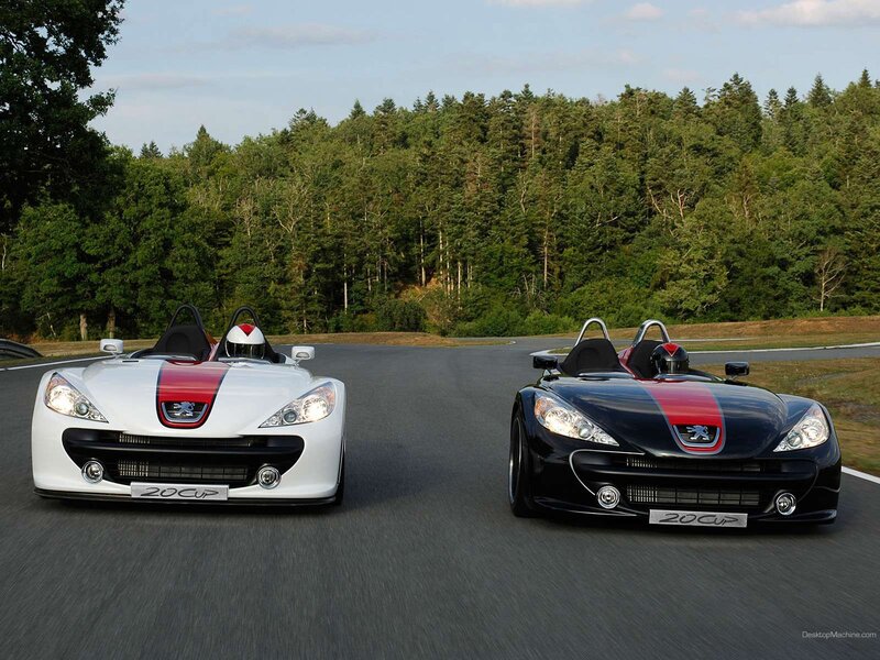 Two Peugeot 20Cup cars on track