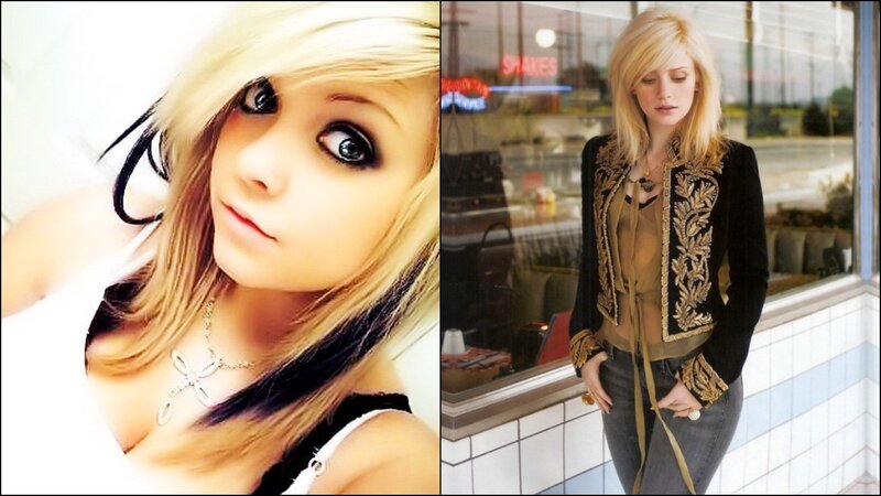 Two photos of a blonde woman