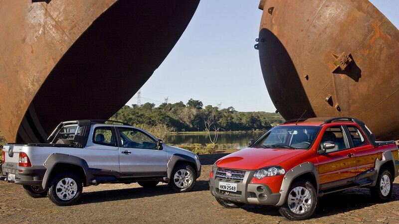 Two Pickup Trucks — Red
