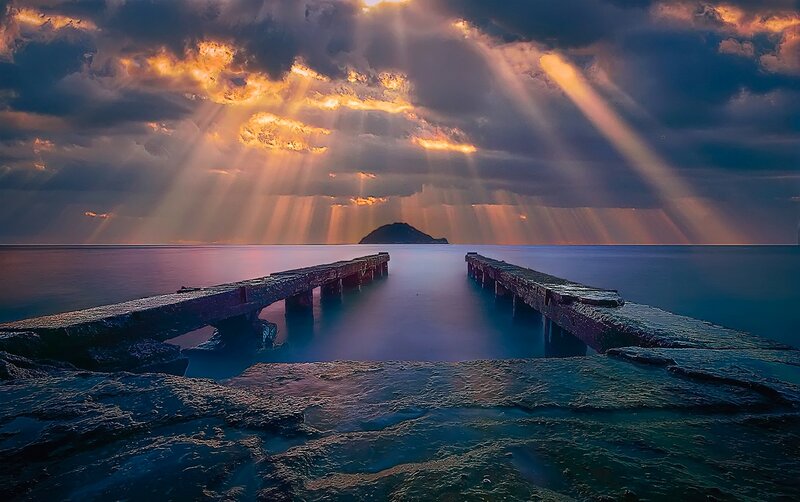 Two Piers at Sunset