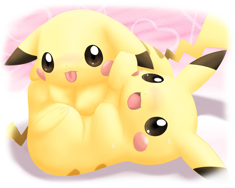 Two Pikachu cuddling