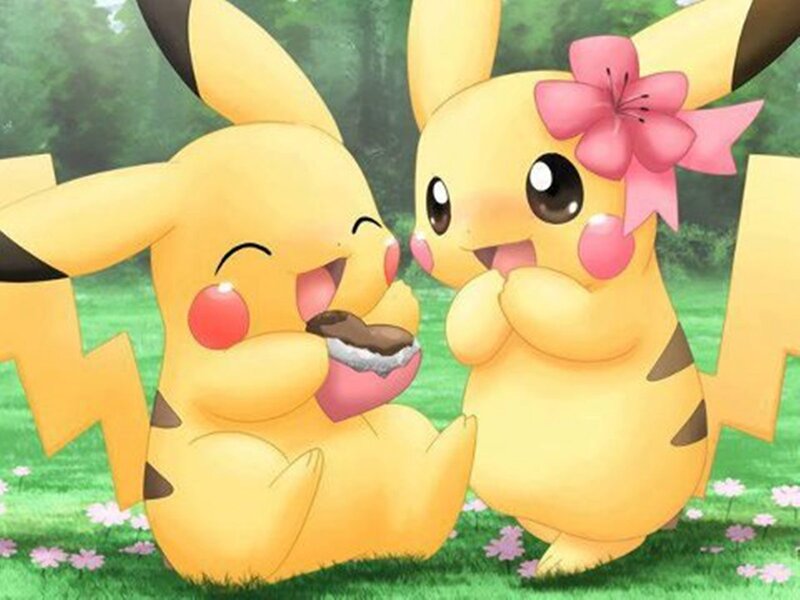 Two Pikachu Eating