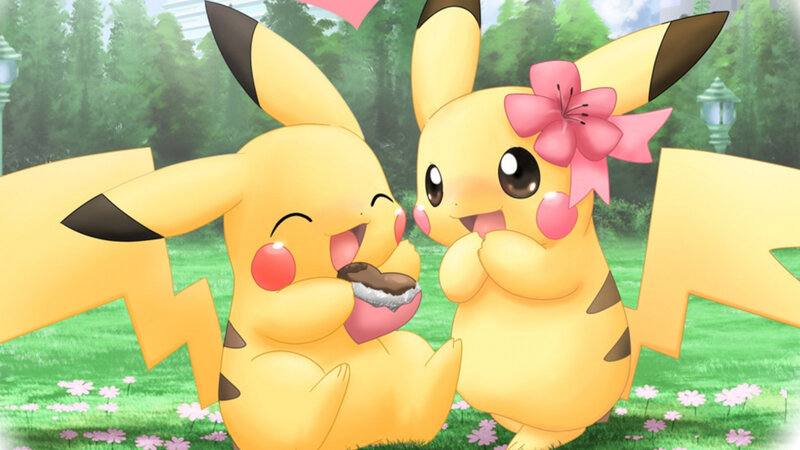 Two Pikachu in Grass — Yellow, Happy, Playful, Spring