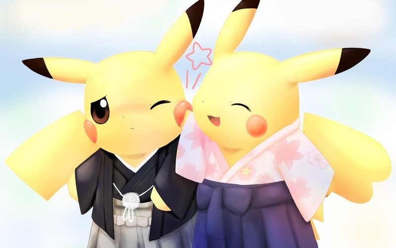 Two Pikachu in Kimonos