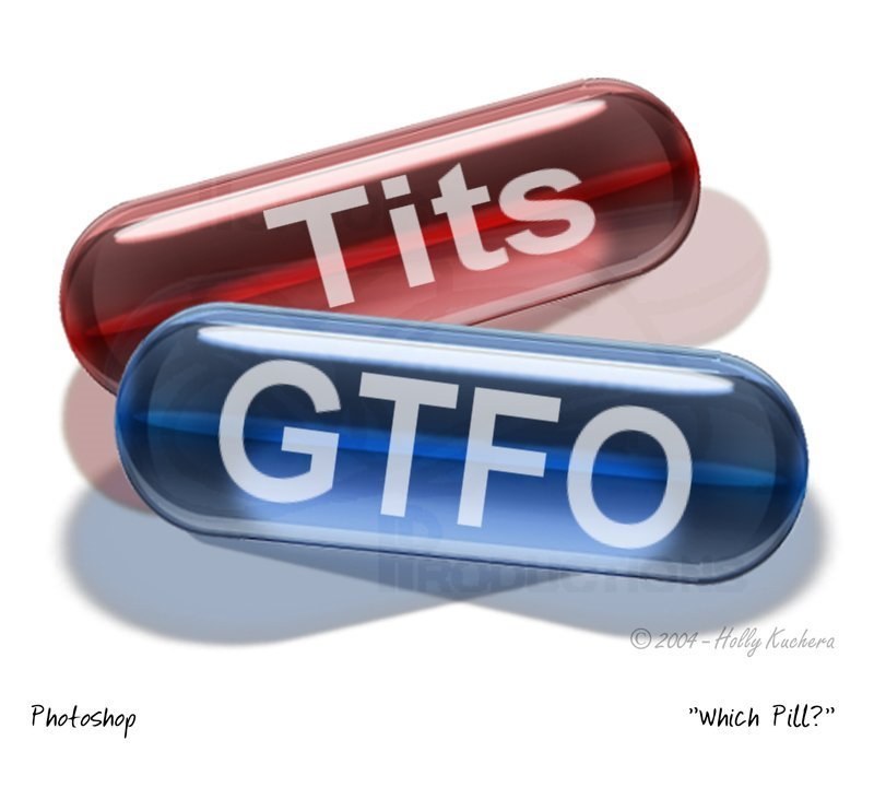 Two pills with text