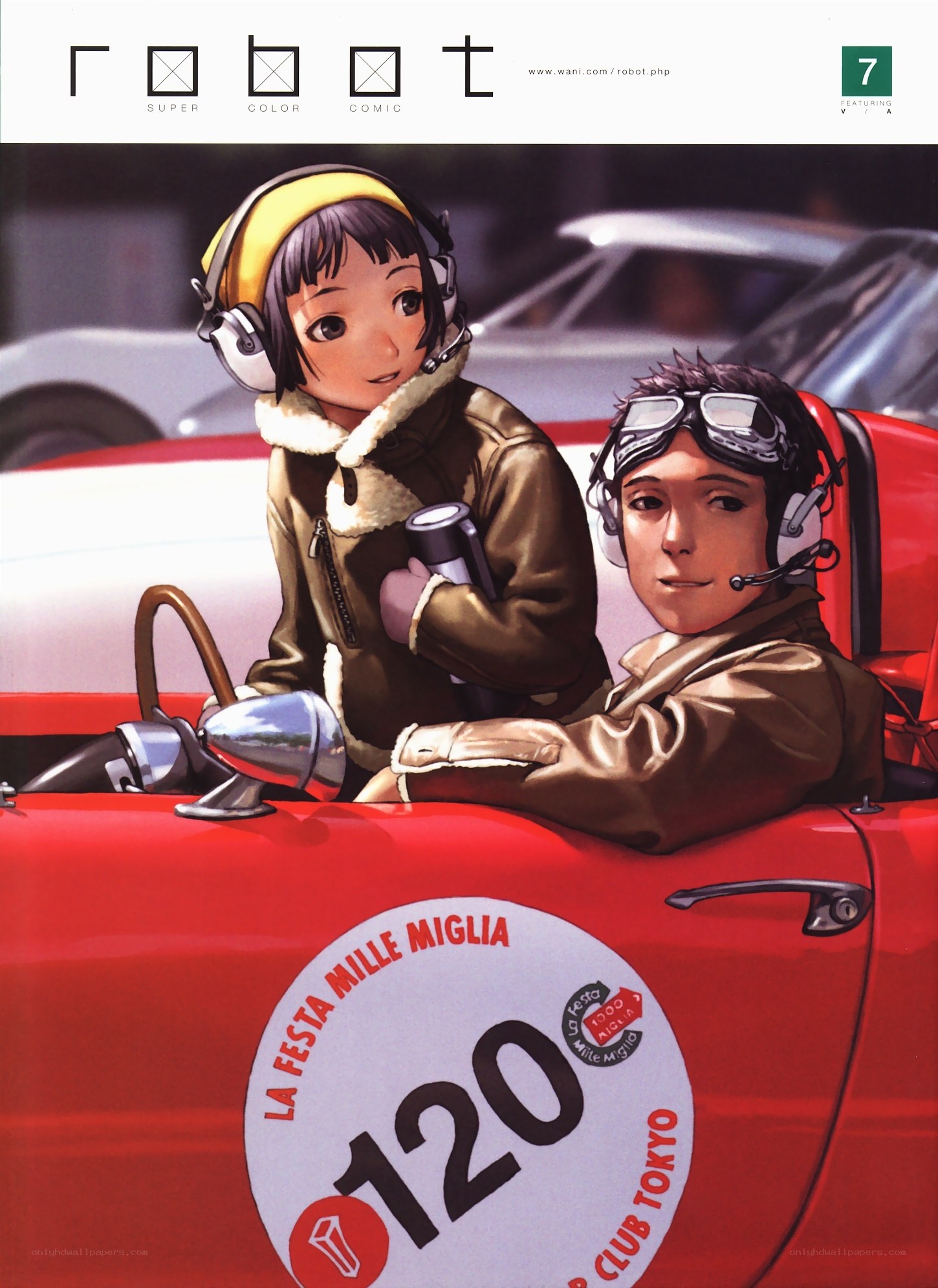 Two pilots in a red race car