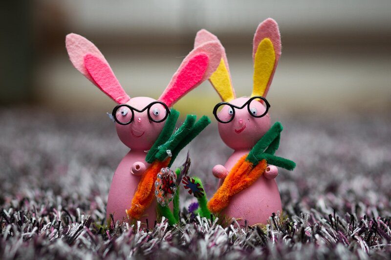 Two Pink Bunny Figurines