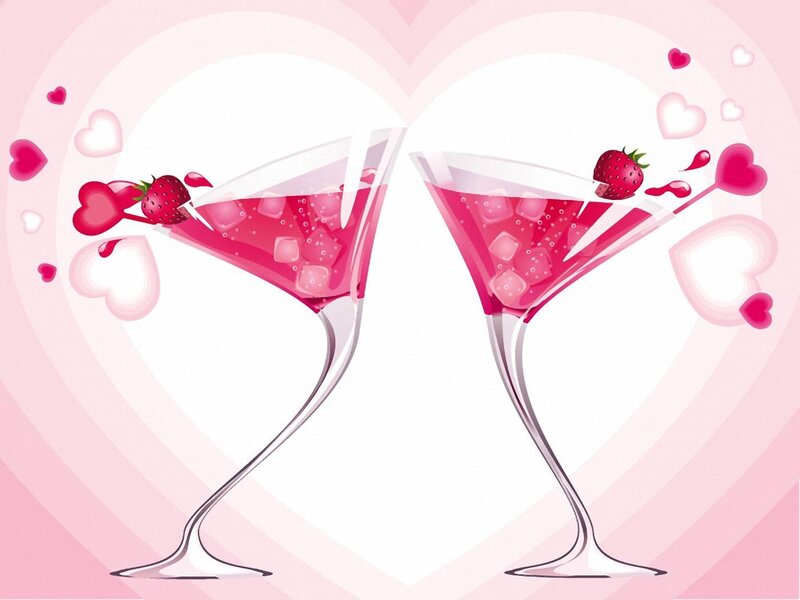 Two pink cocktails with strawberries