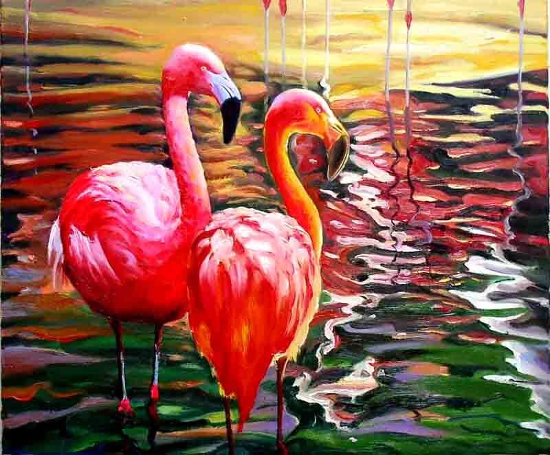 Two Pink Flamingos — Serene, Sunset