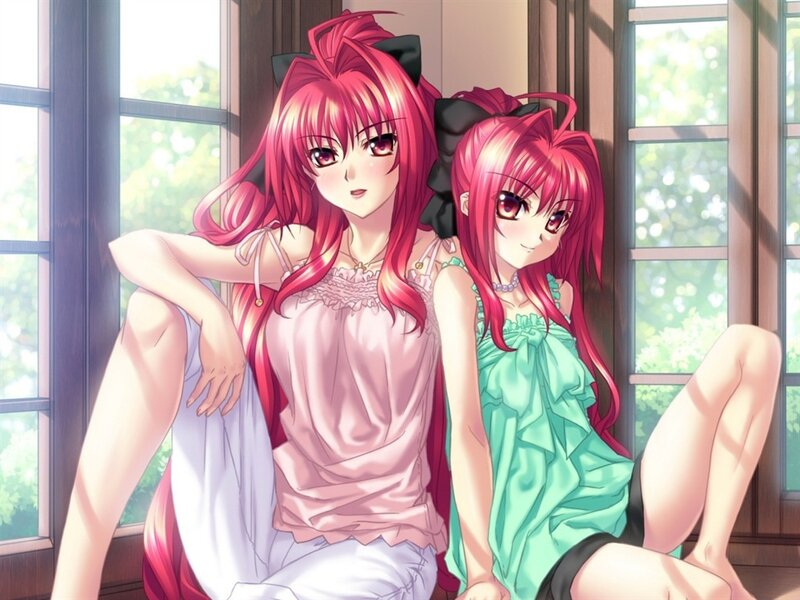 Two pink-haired girls by the window