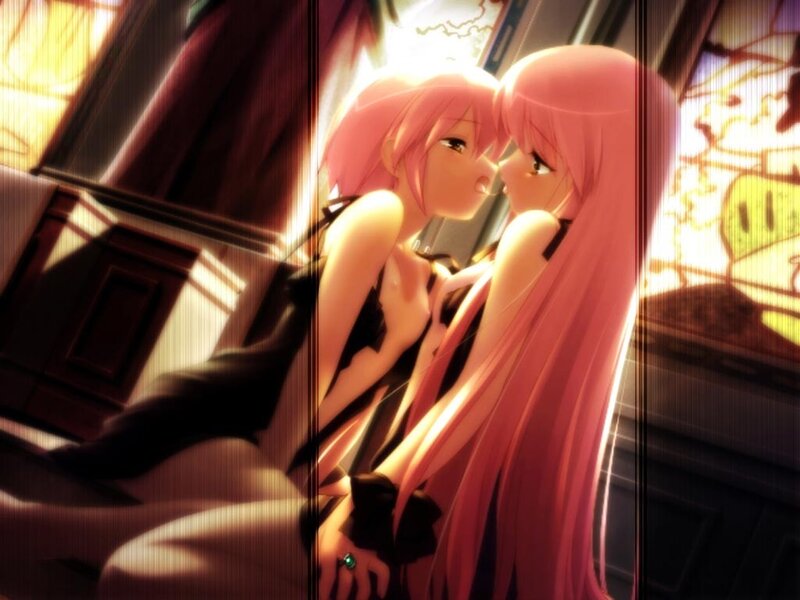 two pink-haired girls in a car