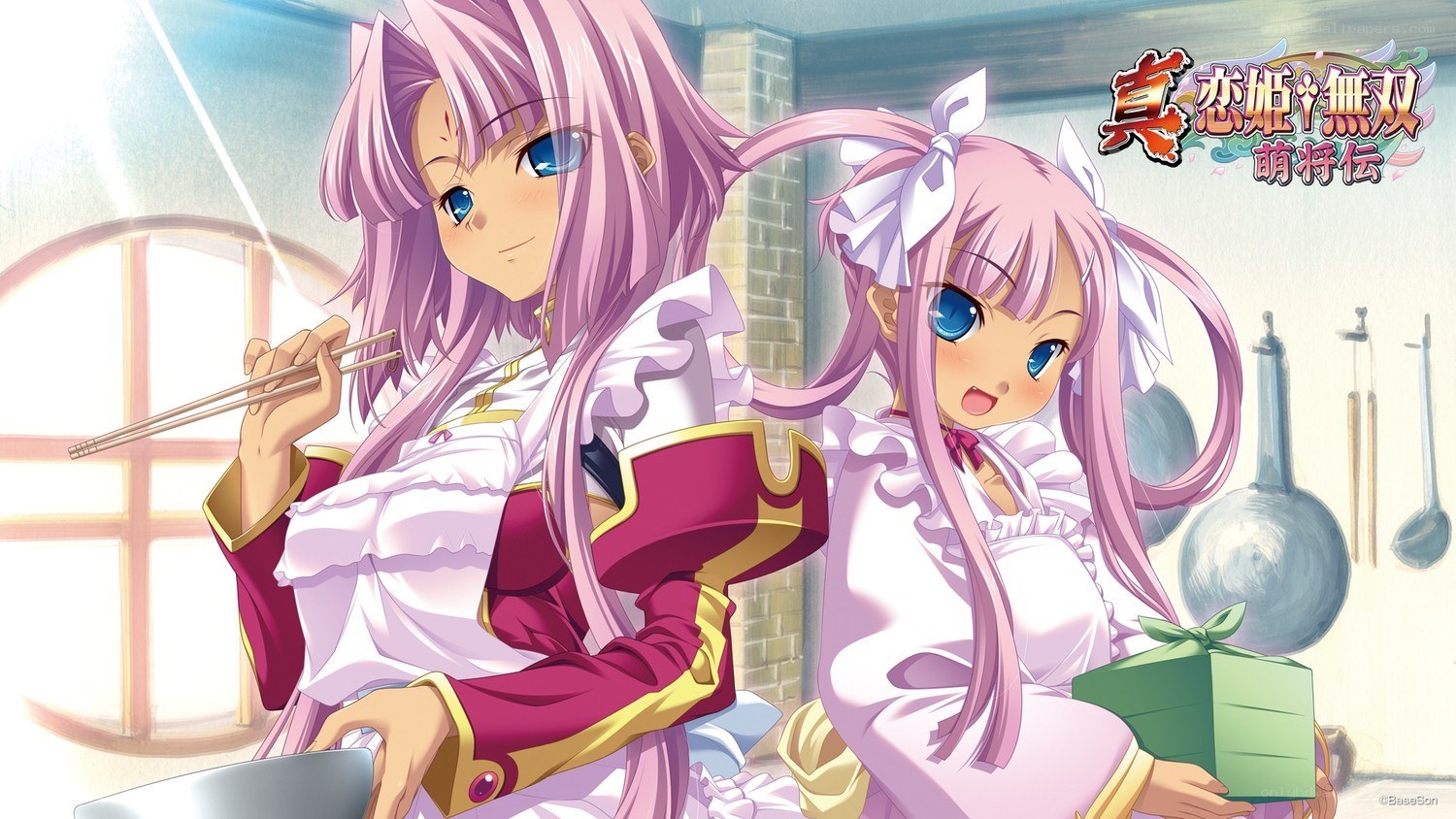 Two pink-haired girls in a kitchen