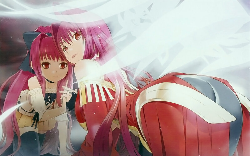 two pink-haired girls in anime art