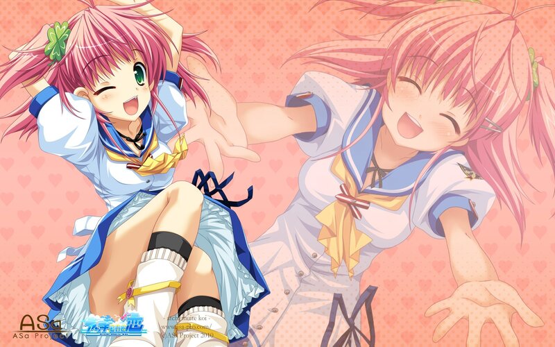 Two pink-haired girls in school uniforms