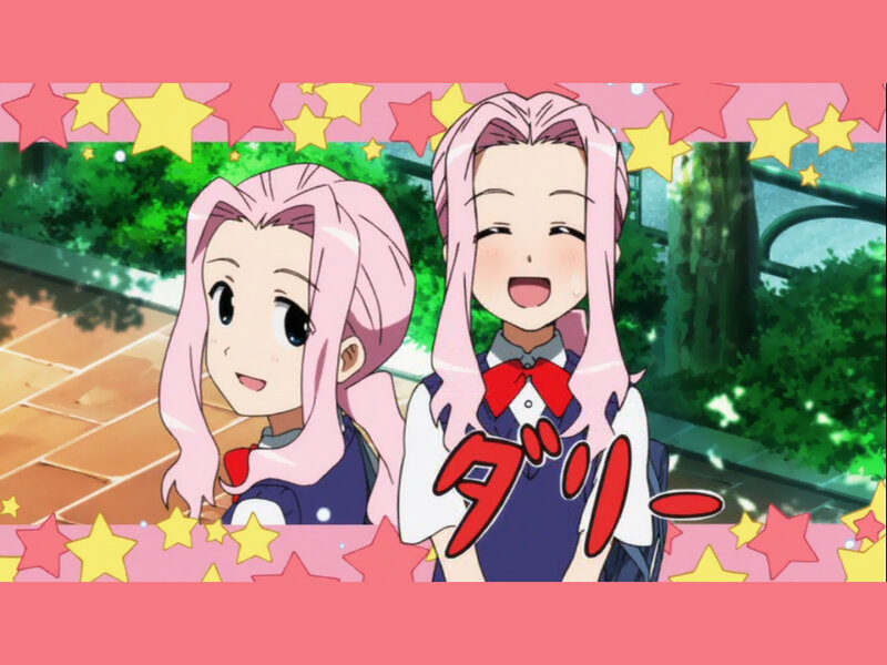 two pink-haired girls in school uniforms