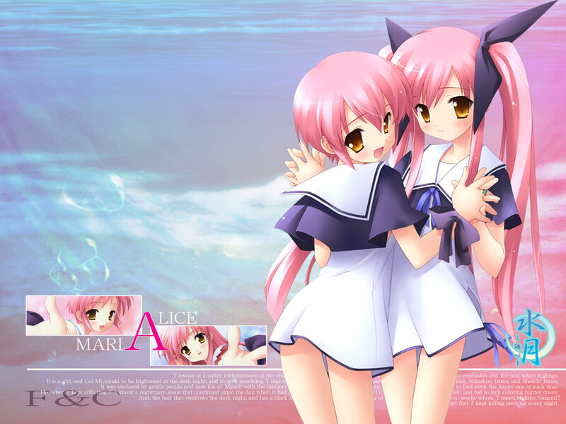 Two pink-haired girls in school uniforms