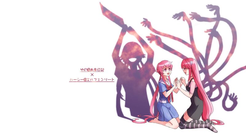 Two Pink-haired Girls Kneeling — Pink, Dramatic