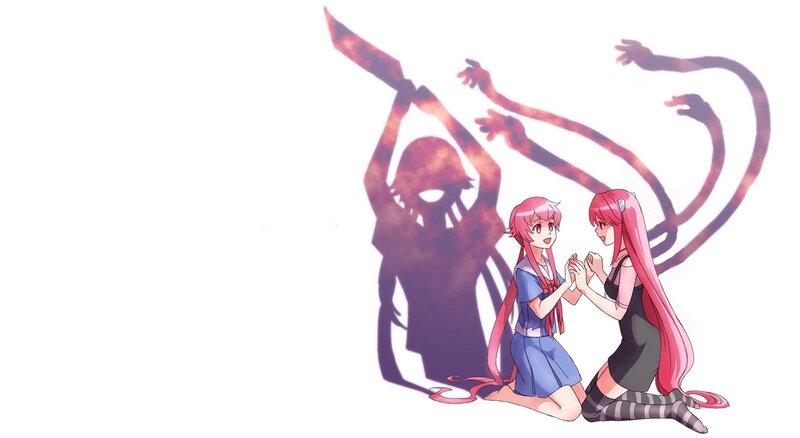 Two Pink-haired Girls Kneeling