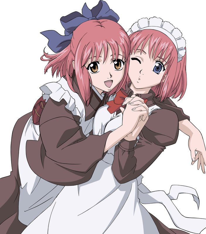 Two Pink-haired Girls — Pink, Playful, Anime, Maid Uniforms