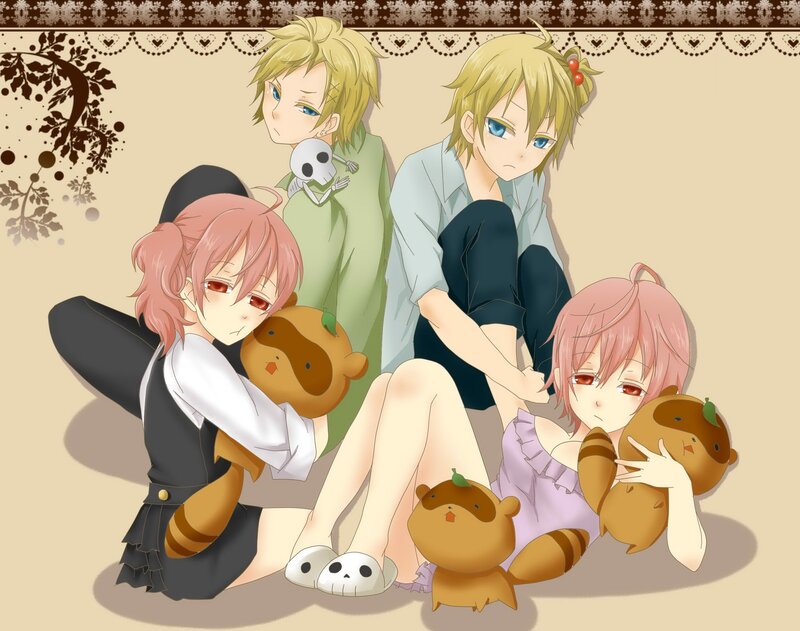 Two Pink-haired Girls with Raccoon Toys