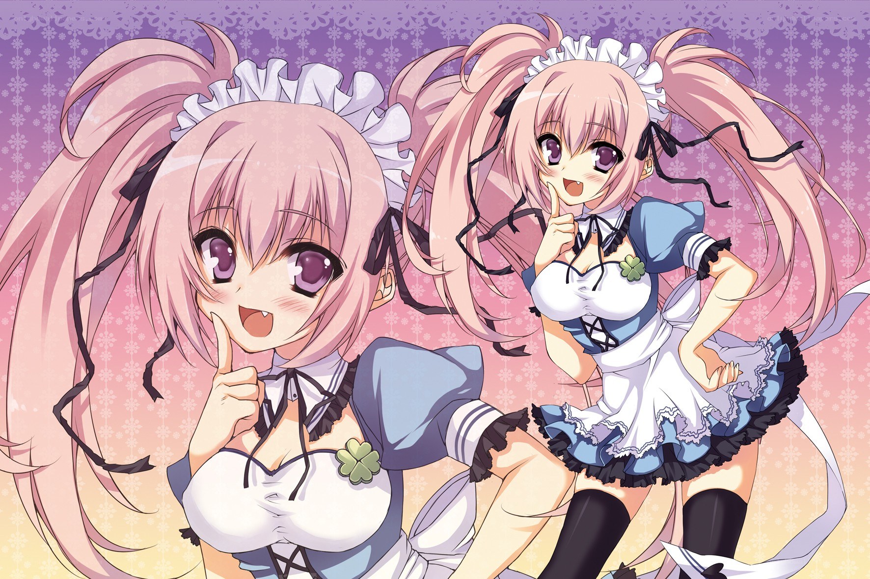 Two pink-haired maids posing