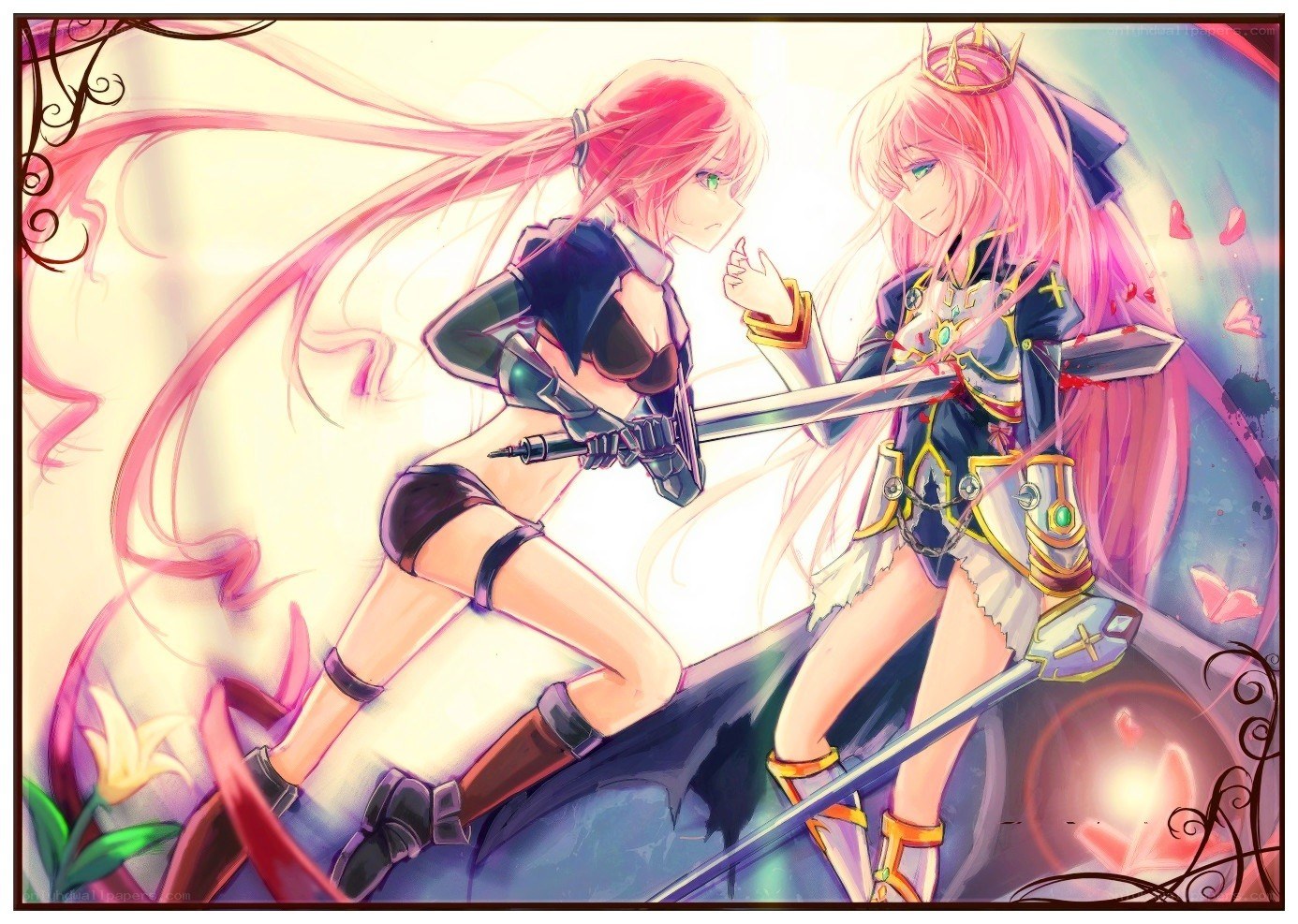 Two pink-haired warriors in combat