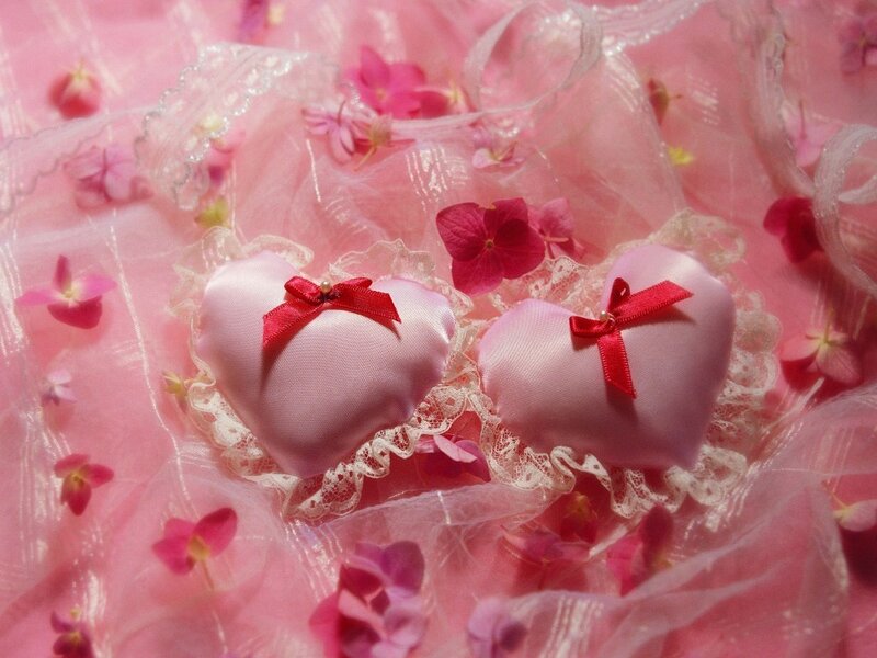 Two Pink Heart Pillows