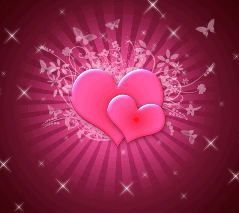 Two Pink Hearts — Romantic, Digital Art, Butterflies