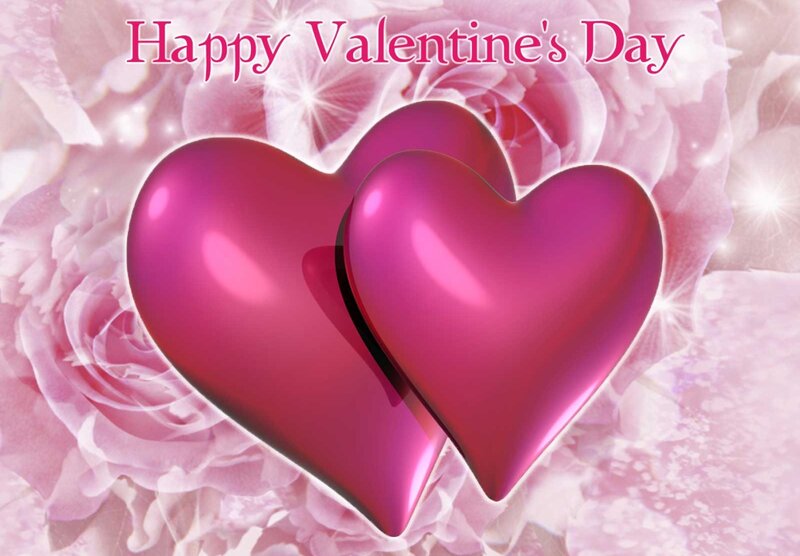 Two Pink Hearts — Romantic, Digital Art, Roses