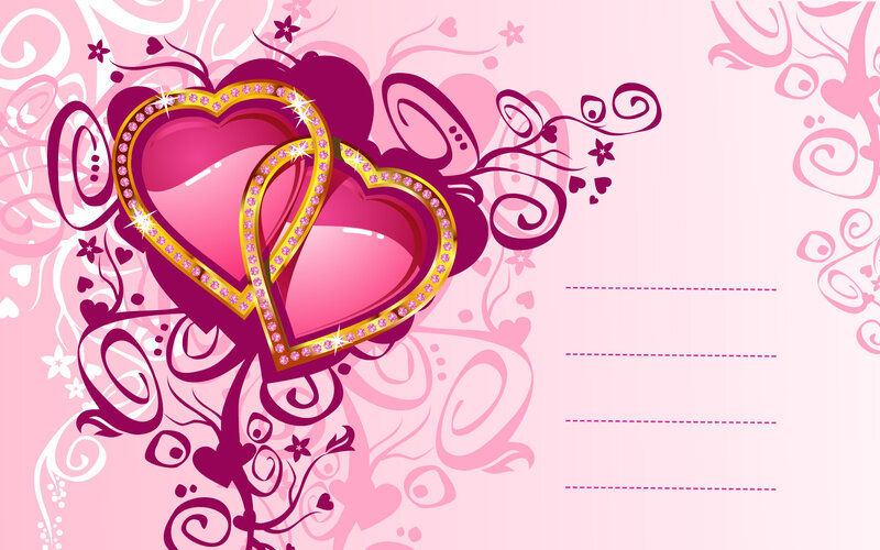 Two Pink Hearts — Romantic, Vector Art, Flowers, Swirls