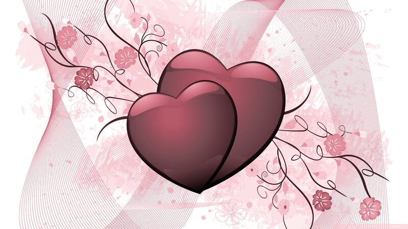 Two Pink Hearts — Romantic, Vector Art, Flowers