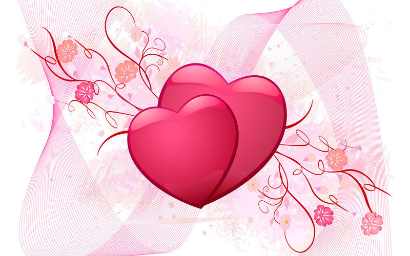 Two Pink Hearts — Romantic, Vector Art, Flowers, Vines, Gradients