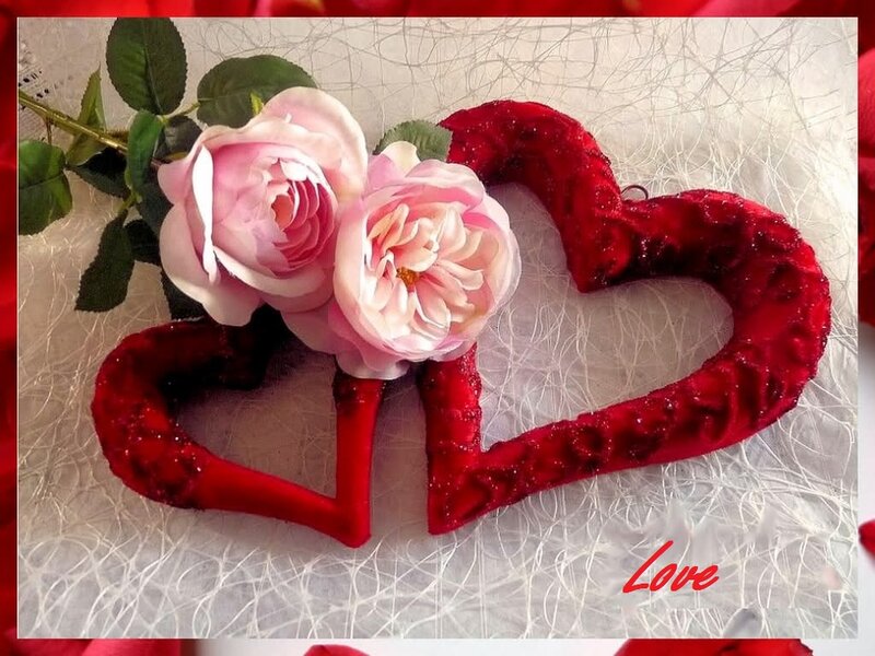 Two Pink Roses and Heart