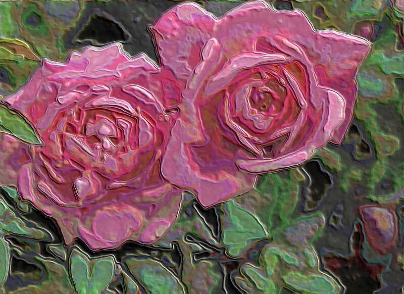 Two Pink Roses — Calm, Digital Art, Leaves