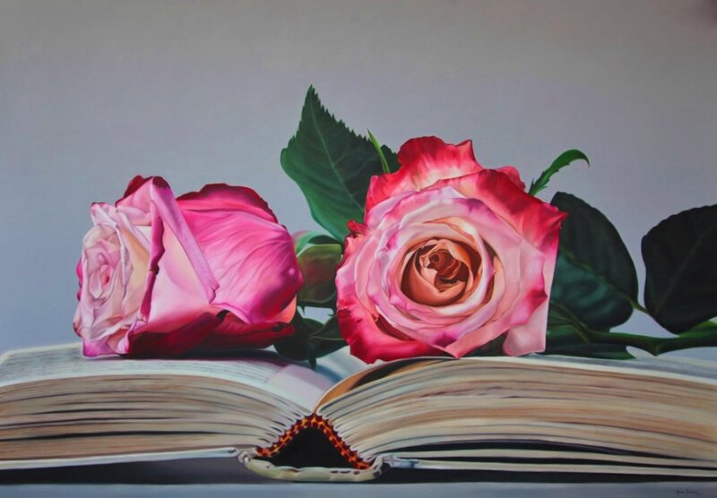 Two Pink Roses on Book — Serene