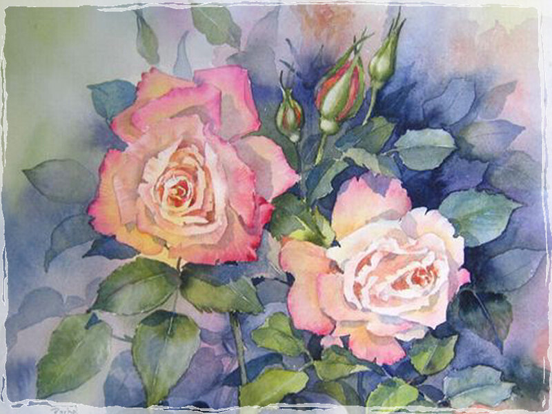 Two Pink Roses — Serene, Painting