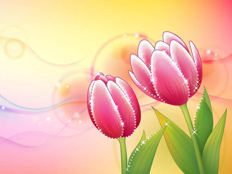 Two Pink Tulips — Cheerful, Digital Art