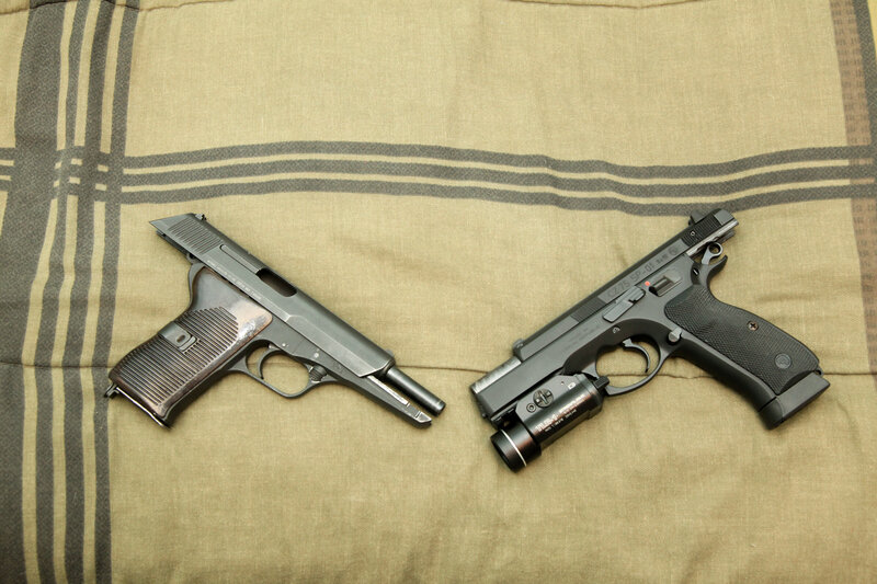 Two pistols on a blanket