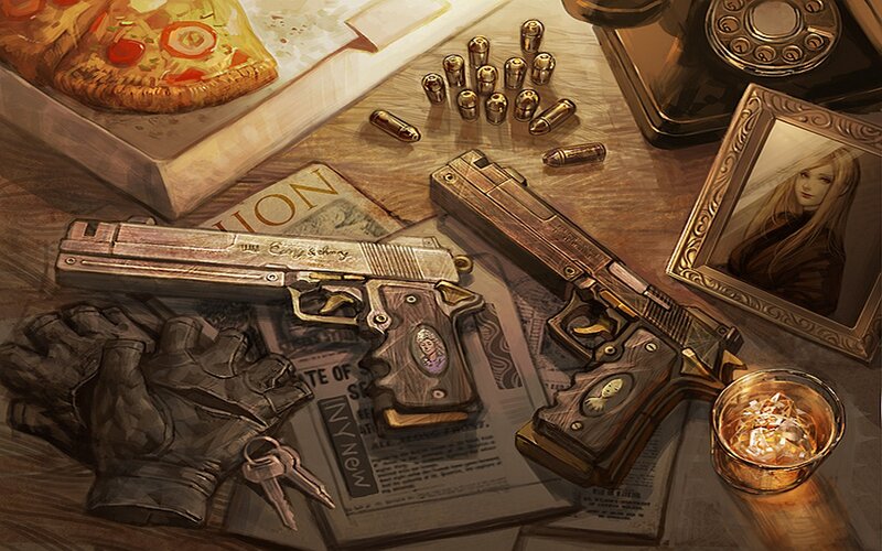 Two Pistols on Table